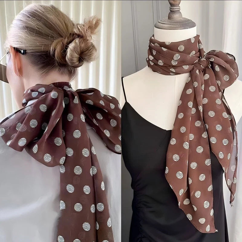 Women's Fashion Polka Dot Skinny Scarf, Elegant Long Neck Scarf, Versatile Korean Style All-match Accessory
