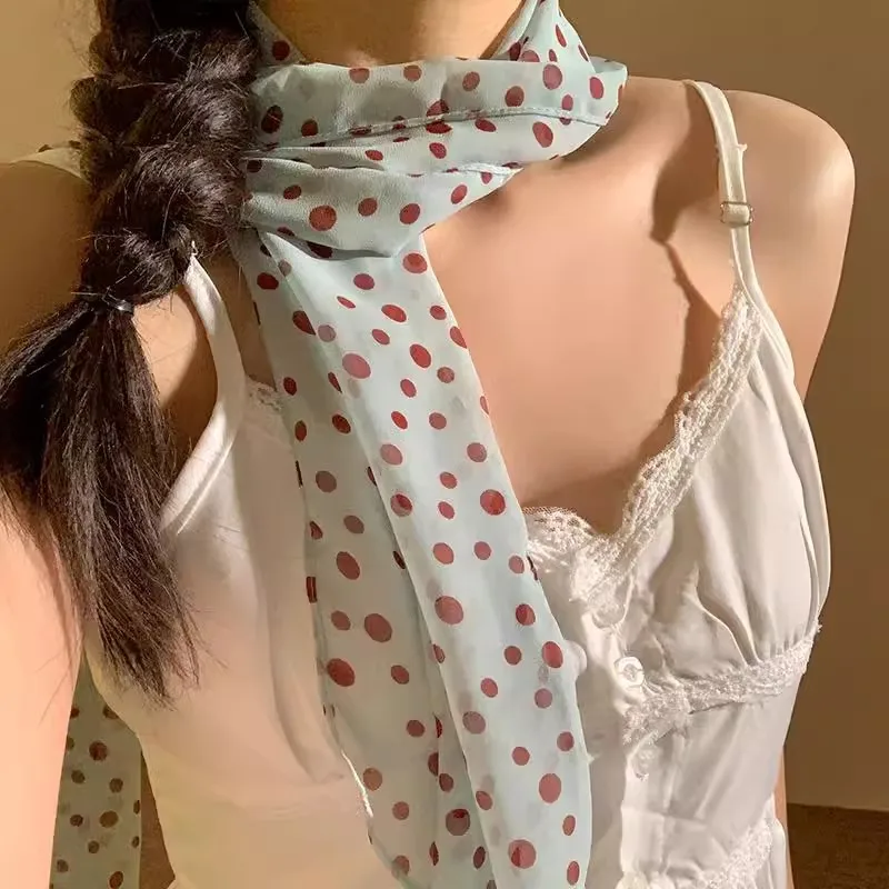 Women's Fashion Polka Dot Skinny Scarf, Elegant Long Neck Scarf, Versatile Korean Style All-match Accessory