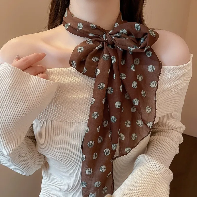 Women's Fashion Polka Dot Skinny Scarf, Elegant Long Neck Scarf, Versatile Korean Style All-match Accessory