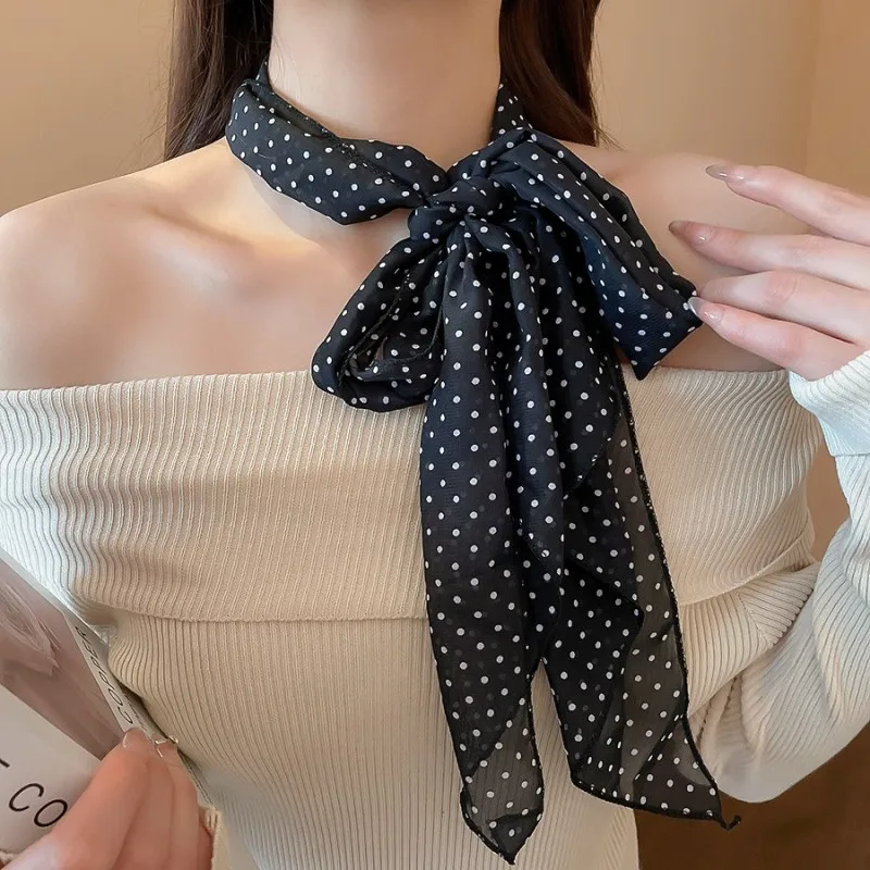 Women's Fashion Polka Dot Skinny Scarf, Elegant Long Neck Scarf, Versatile Korean Style All-match Accessory