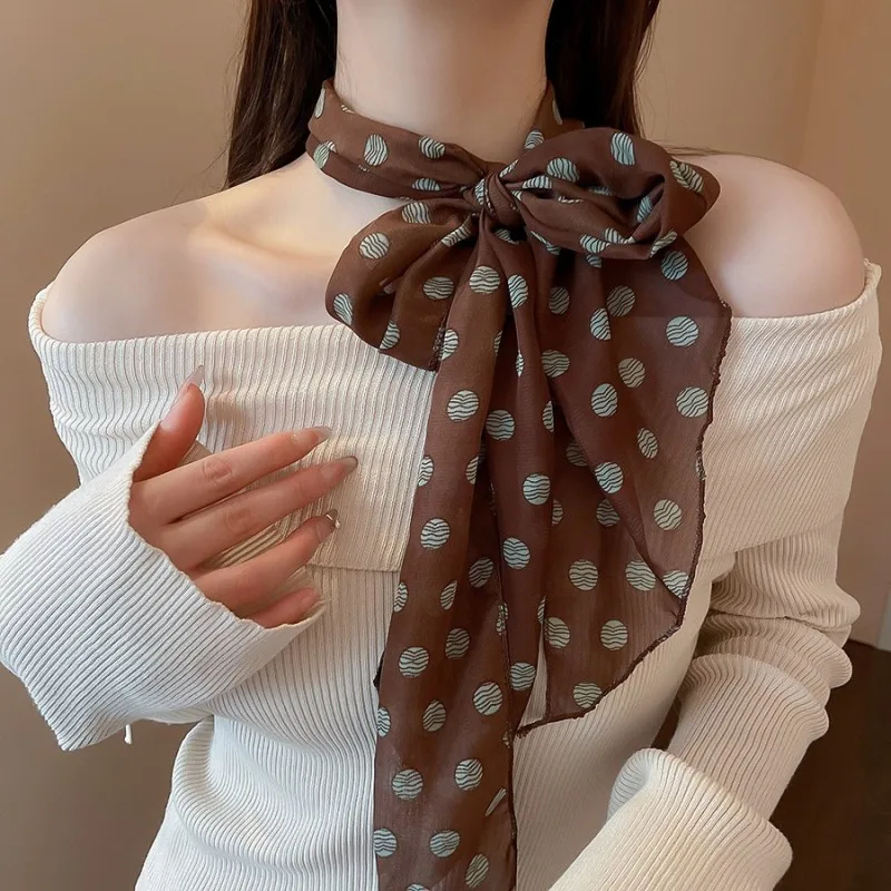 Women's Fashion Polka Dot Skinny Scarf, Elegant Long Neck Scarf, Versatile Korean Style All-match Accessory