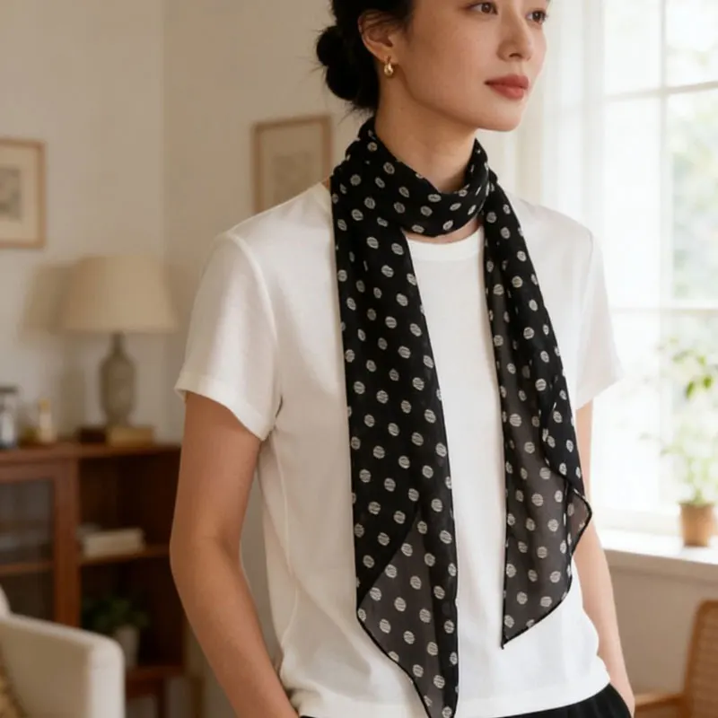 Women's Fashion Polka Dot Skinny Scarf, Elegant Long Neck Scarf, Versatile Korean Style All-match Accessory