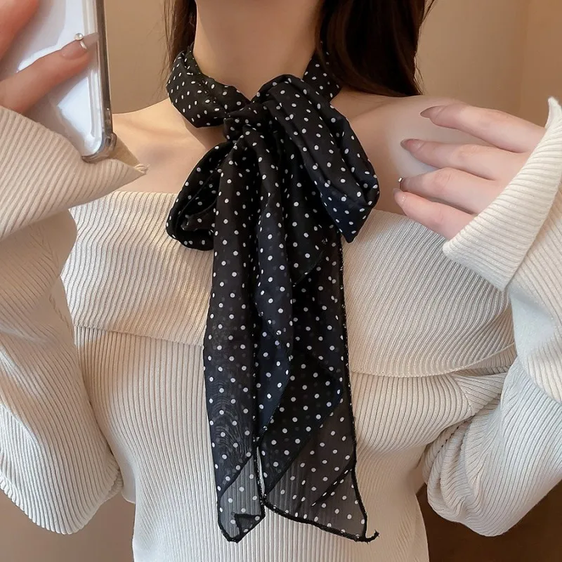 Women's Fashion Polka Dot Skinny Scarf, Elegant Long Neck Scarf, Versatile Korean Style All-match Accessory