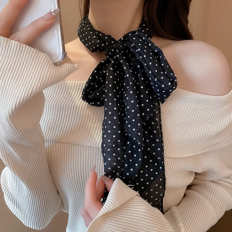 Women's Fashion Polka Dot Skinny Scarf, Elegant Long Neck Scarf, Versatile Korean Style All-match Accessory