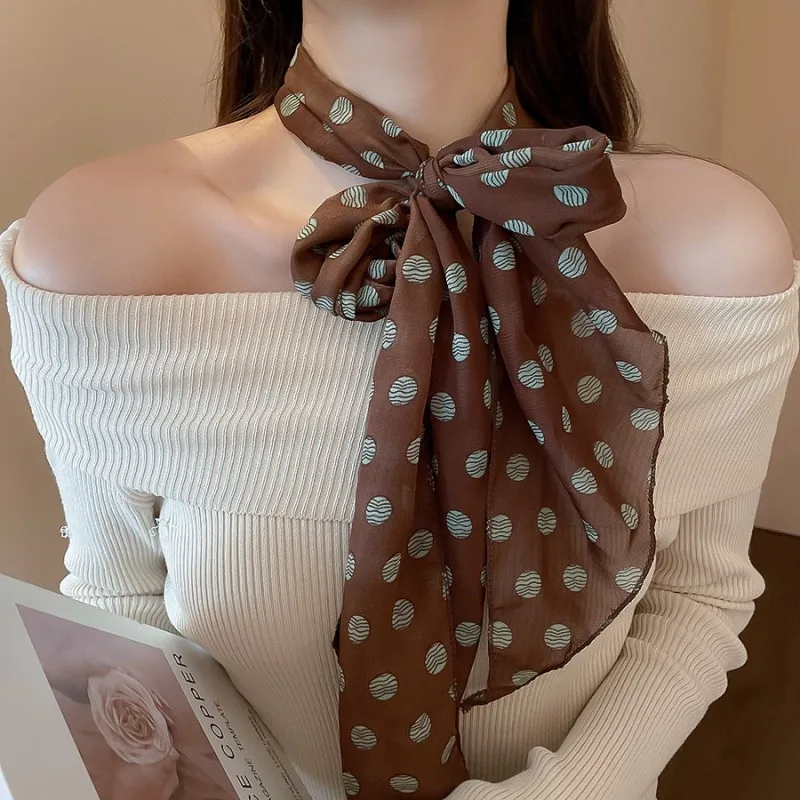 Women's Fashion Polka Dot Skinny Scarf, Elegant Long Neck Scarf, Versatile Korean Style All-match Accessory