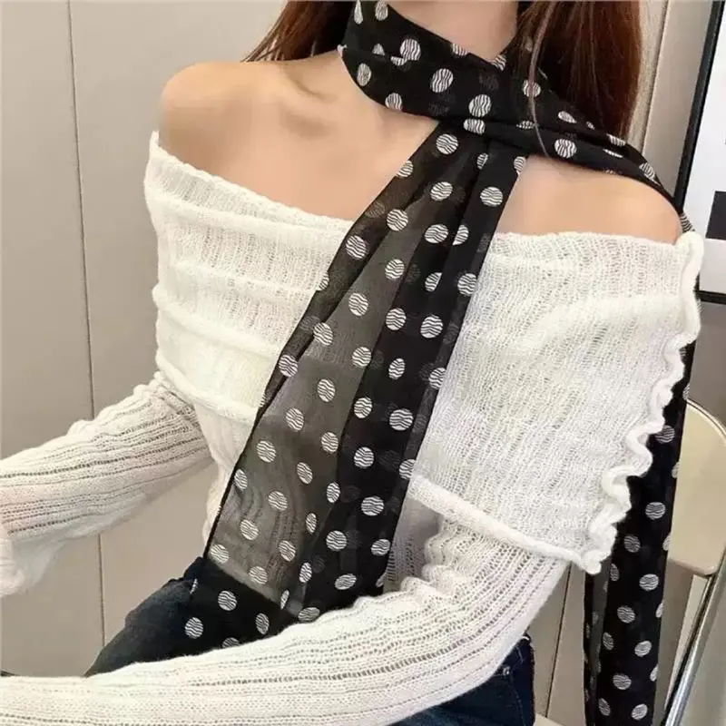 Women's Fashion Polka Dot Skinny Scarf, Elegant Long Neck Scarf, Versatile Korean Style All-match Accessory