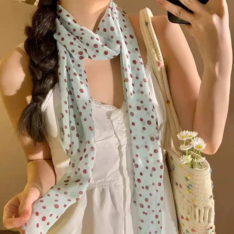 Women's Fashion Polka Dot Skinny Scarf, Elegant Long Neck Scarf, Versatile Korean Style All-match Accessory