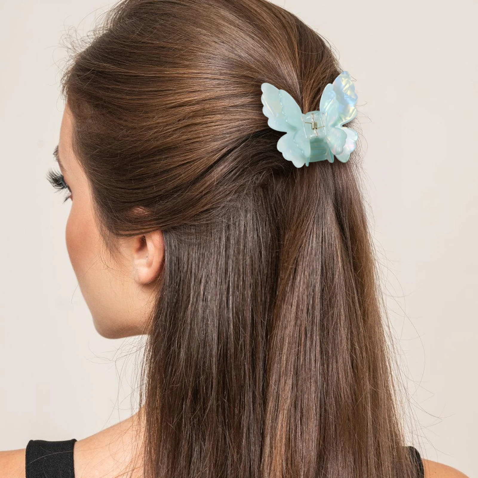 Fairy Butterfly Hair Claw For Women Korean Style Acetic Acid Shark Gripper Exquisite Pearlescent Color Hair Clip Hair Accessory
