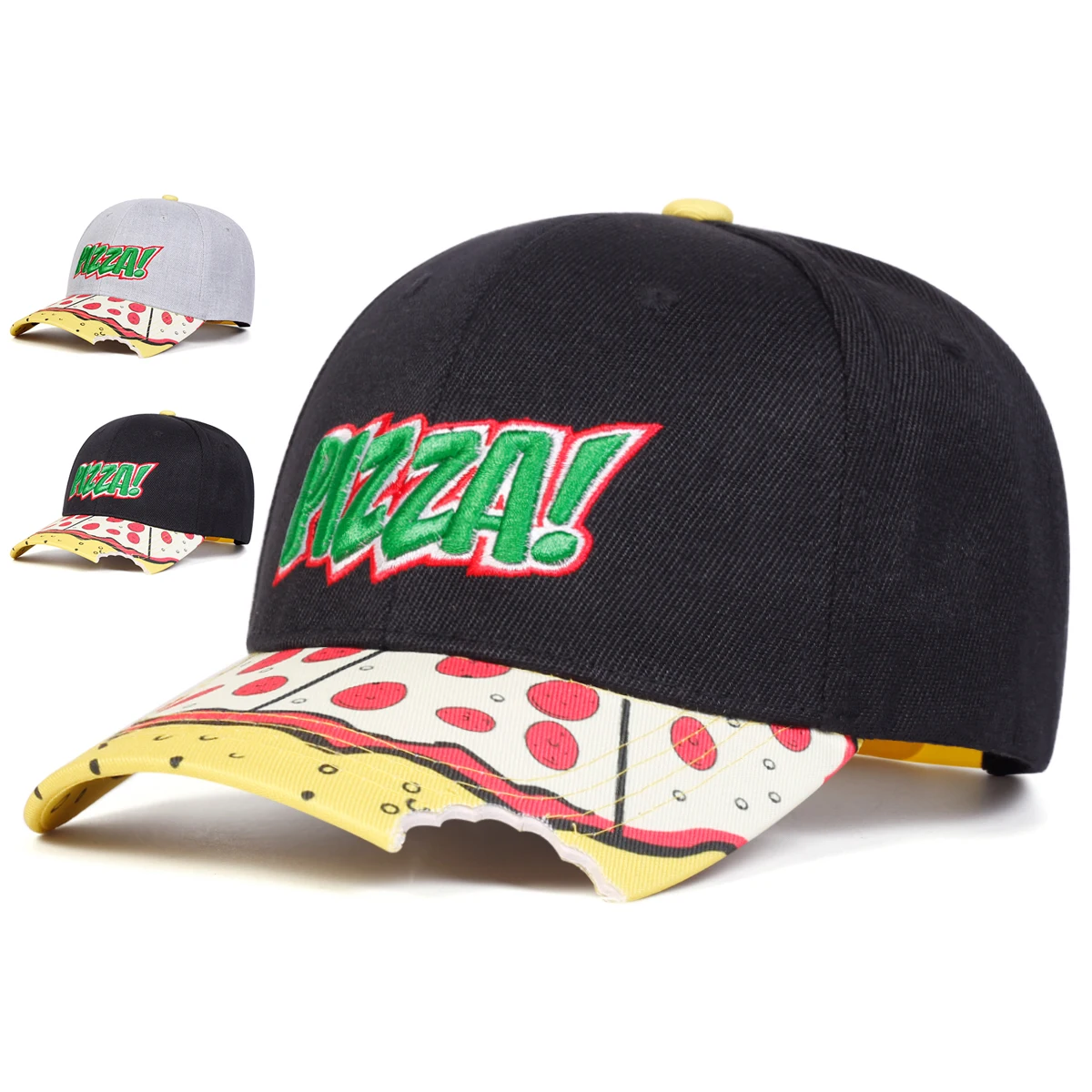 Unisex PIZZA Letter Embroidery Baseball Caps Outdoor Adjustable Spring and Autumn Casual Sunscreen Hat