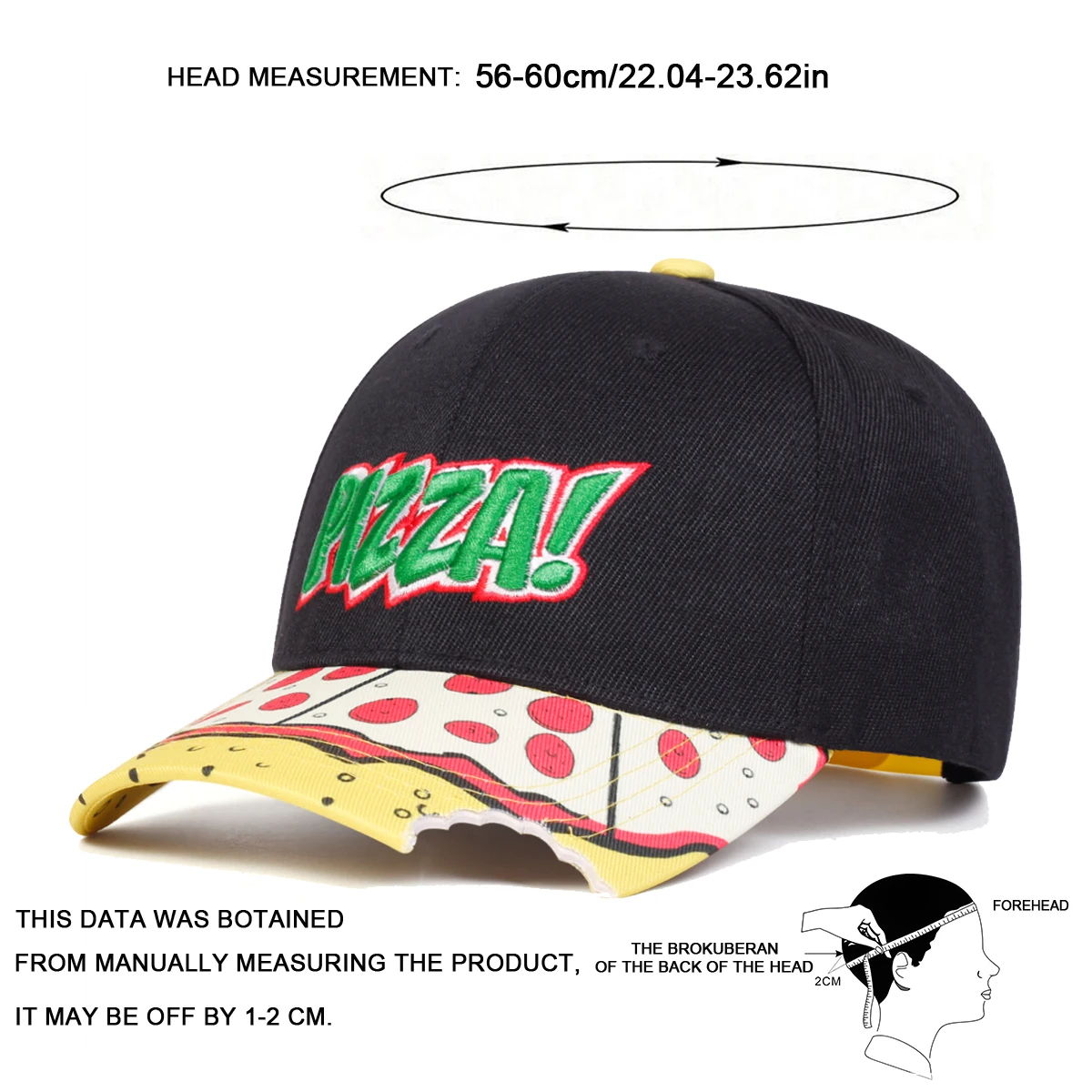 Unisex PIZZA Letter Embroidery Baseball Caps Outdoor Adjustable Spring and Autumn Casual Sunscreen Hat