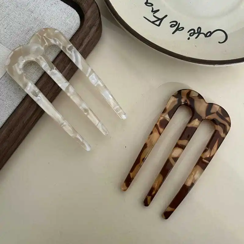 8CM French Hair Pins for Women U Shaped Hair Forks Vintage Hairstyle Accessories Fashion 3 Prong Bun Hair Sticks