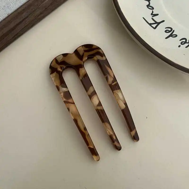 8CM French Hair Pins for Women U Shaped Hair Forks Vintage Hairstyle Accessories Fashion 3 Prong Bun Hair Sticks
