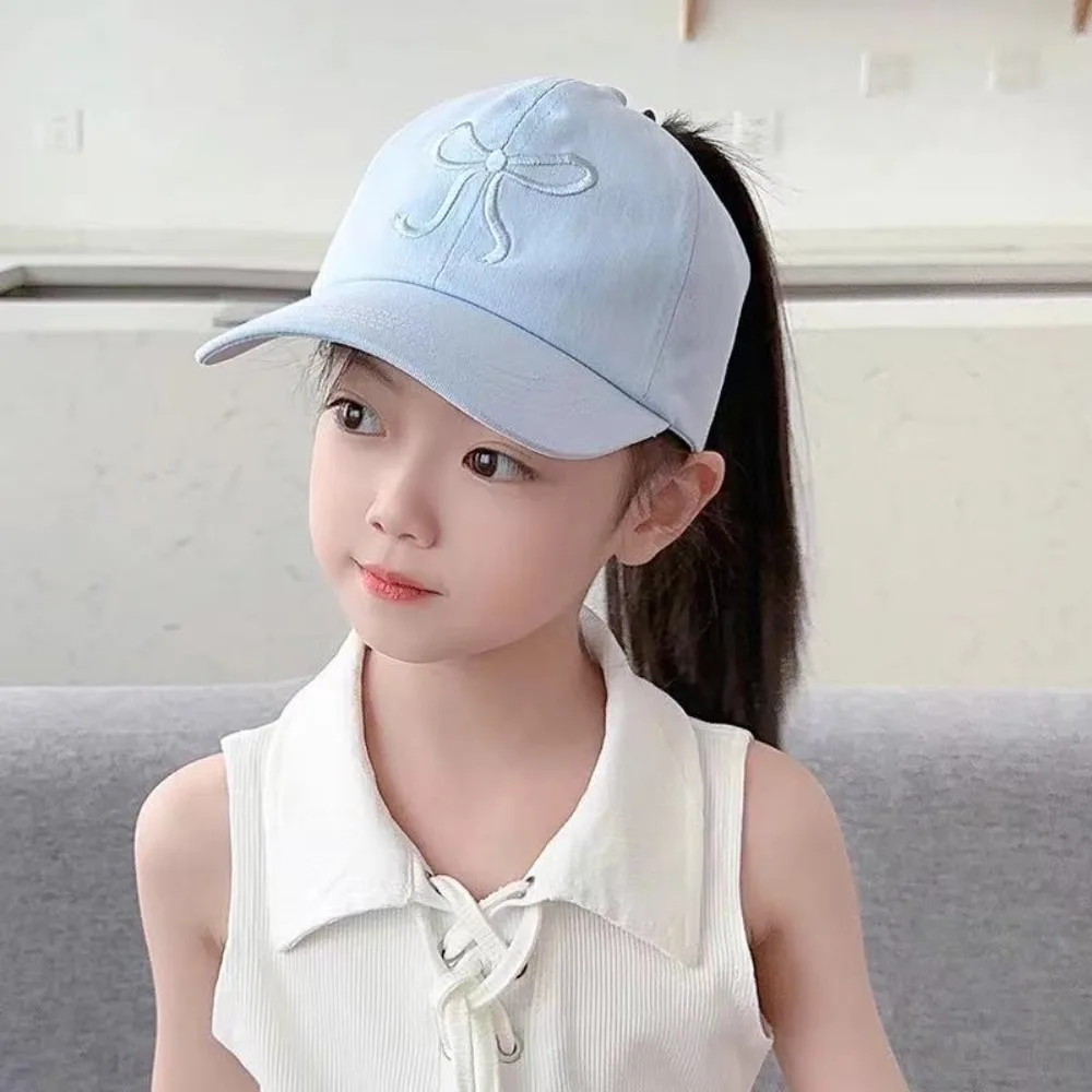 Bowknot​​ Baseball Cap​​ UV Protection​​ Empty Tail Design​​ ​​Children Sun Hat​​ Lightweight Comfort​​ Adjustable Strap​​