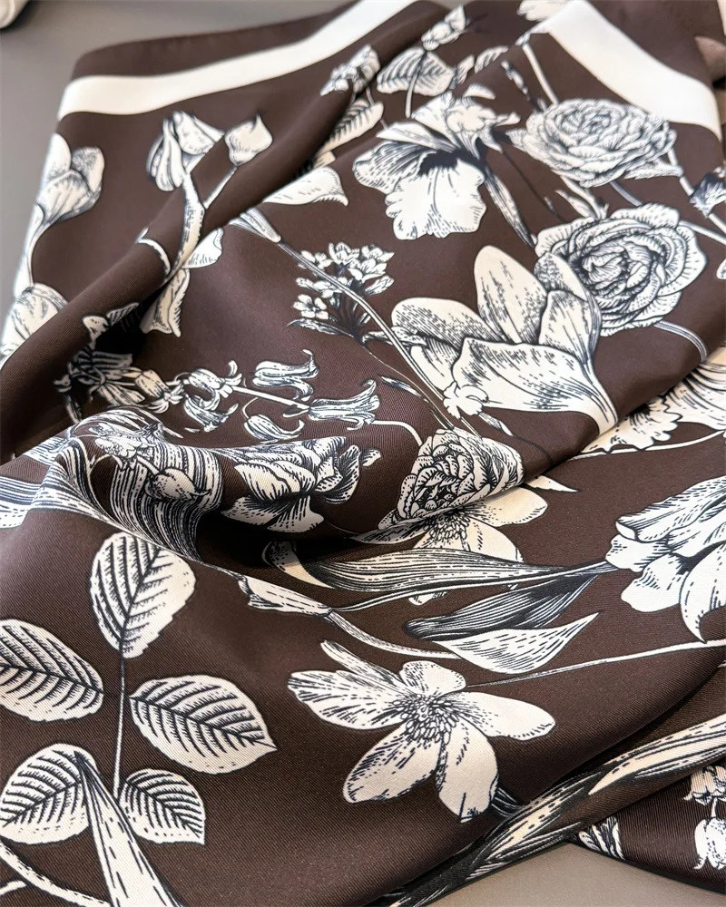 90*90cm Luxury Square Silk Scarf For Women Fashion Print Shawl Warps Elegant Neckerchief Bandanas Hijab Soft Stain Ladies Scarf