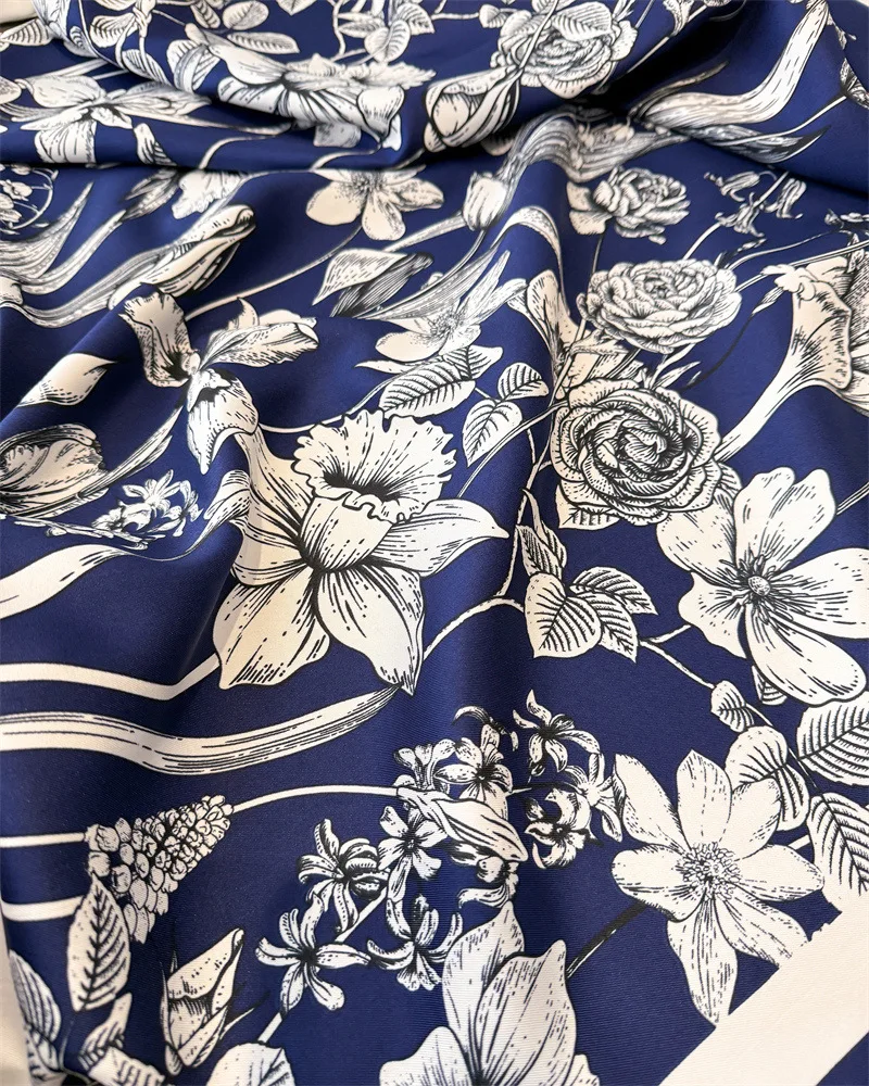 90*90cm Luxury Square Silk Scarf For Women Fashion Print Shawl Warps Elegant Neckerchief Bandanas Hijab Soft Stain Ladies Scarf