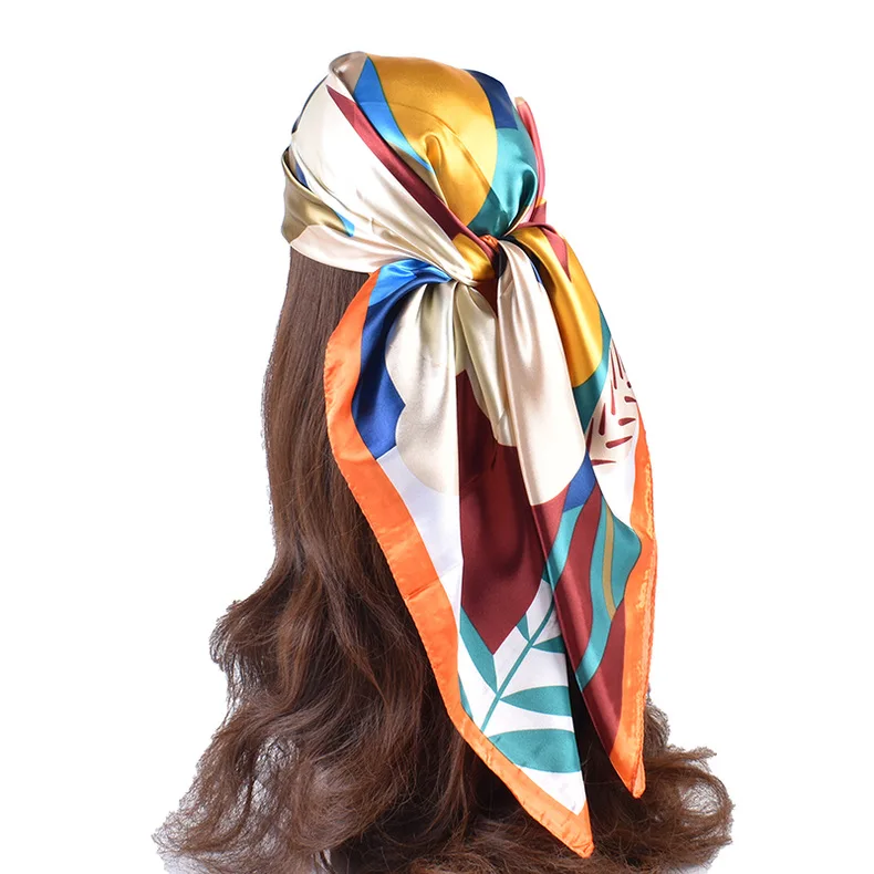 90*90cm Luxury Brand Square Silk Scarf Women Print Scarves Satin Shawl Wrap Hijab Female Headband Bandana Foulard Neckerchief
