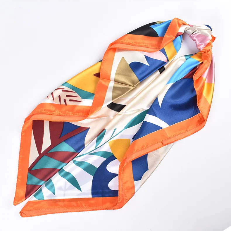 90*90cm Luxury Brand Square Silk Scarf Women Print Scarves Satin Shawl Wrap Hijab Female Headband Bandana Foulard Neckerchief