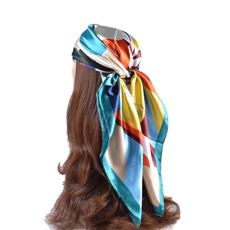 90*90cm Luxury Brand Square Silk Scarf Women Print Scarves Satin Shawl Wrap Hijab Female Headband Bandana Foulard Neckerchief