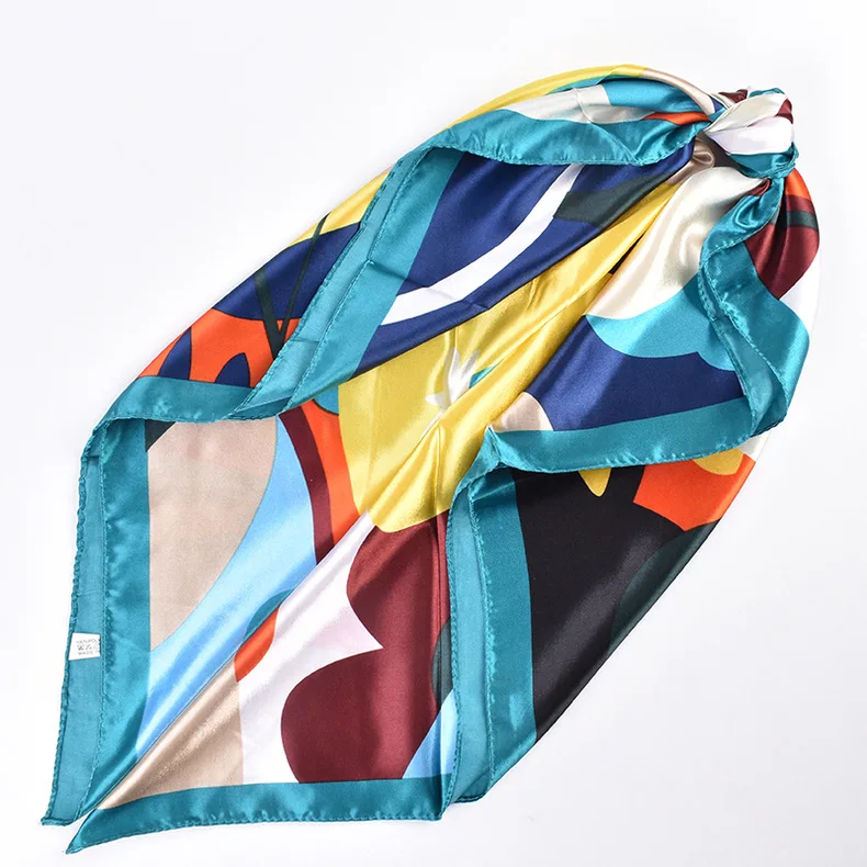 90*90cm Luxury Brand Square Silk Scarf Women Print Scarves Satin Shawl Wrap Hijab Female Headband Bandana Foulard Neckerchief