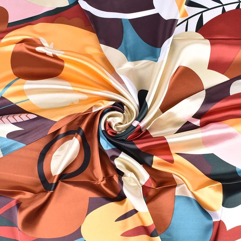 90*90cm Luxury Brand Square Silk Scarf Women Print Scarves Satin Shawl Wrap Hijab Female Headband Bandana Foulard Neckerchief