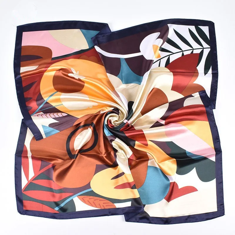 90*90cm Luxury Brand Square Silk Scarf Women Print Scarves Satin Shawl Wrap Hijab Female Headband Bandana Foulard Neckerchief