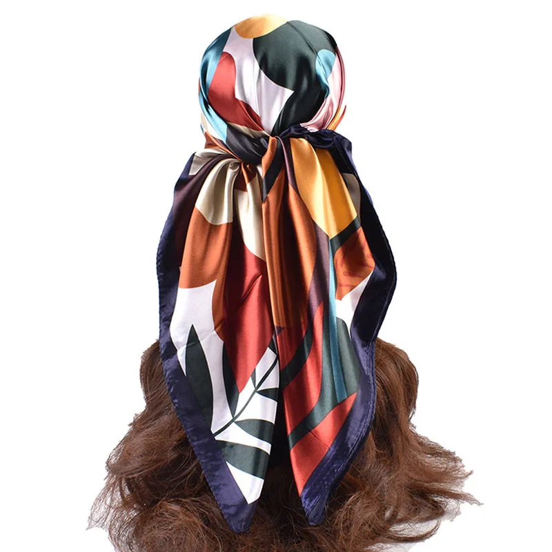 90*90cm Luxury Brand Square Silk Scarf Women Print Scarves Satin Shawl Wrap Hijab Female Headband Bandana Foulard Neckerchief