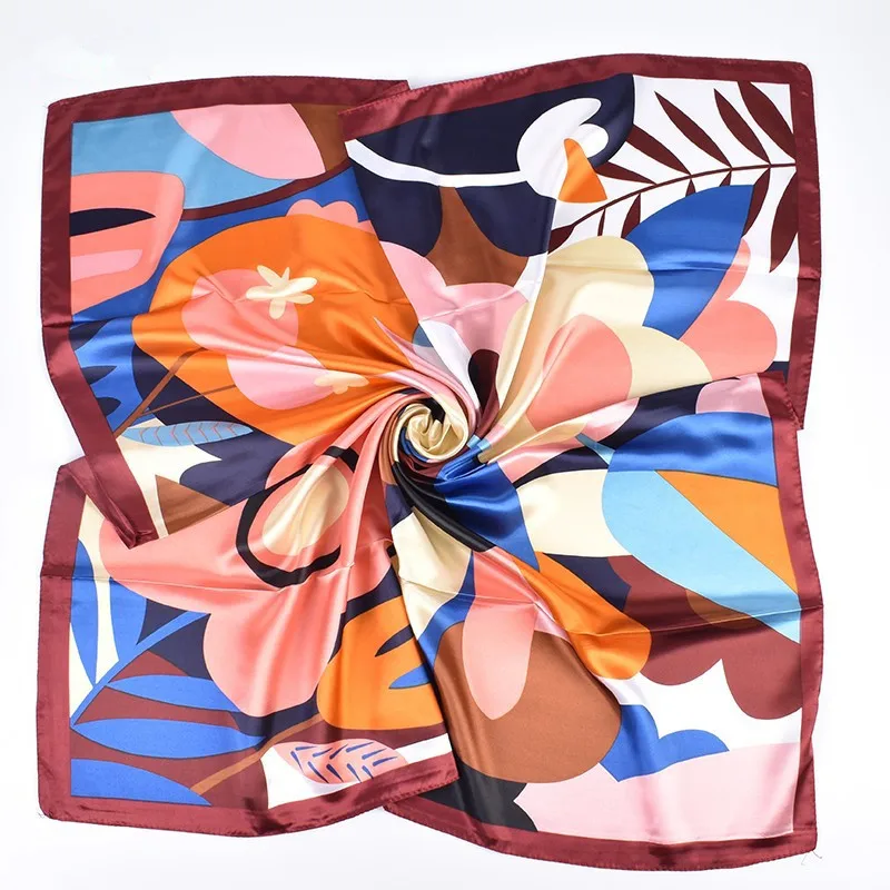 90*90cm Luxury Brand Square Silk Scarf Women Print Scarves Satin Shawl Wrap Hijab Female Headband Bandana Foulard Neckerchief