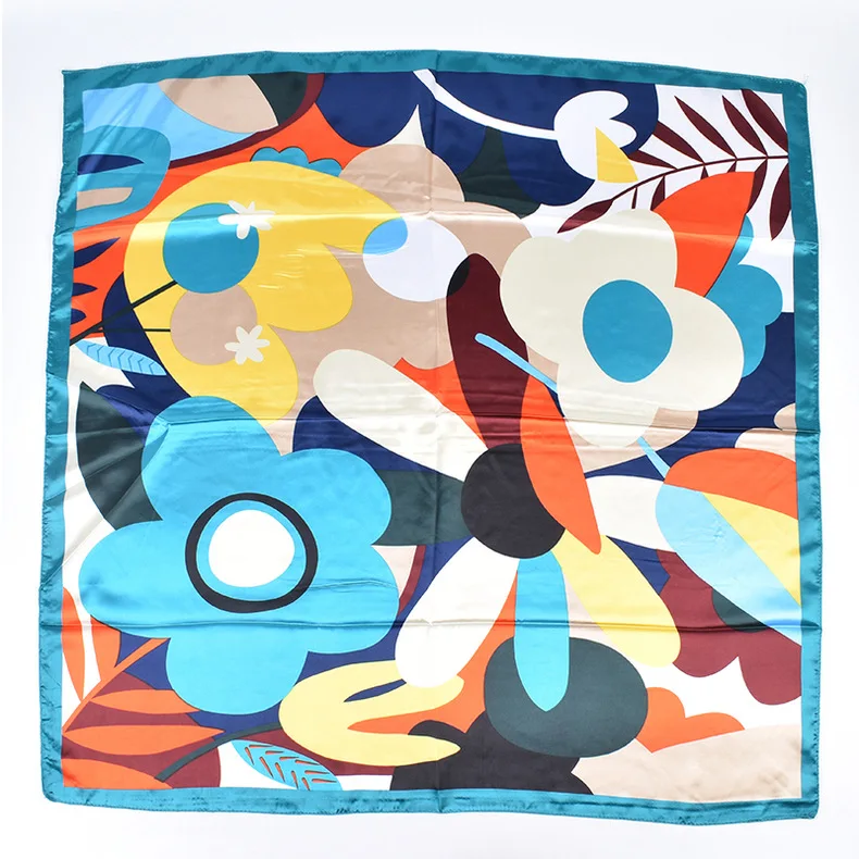 90*90cm Luxury Brand Square Silk Scarf Women Print Scarves Satin Shawl Wrap Hijab Female Headband Bandana Foulard Neckerchief