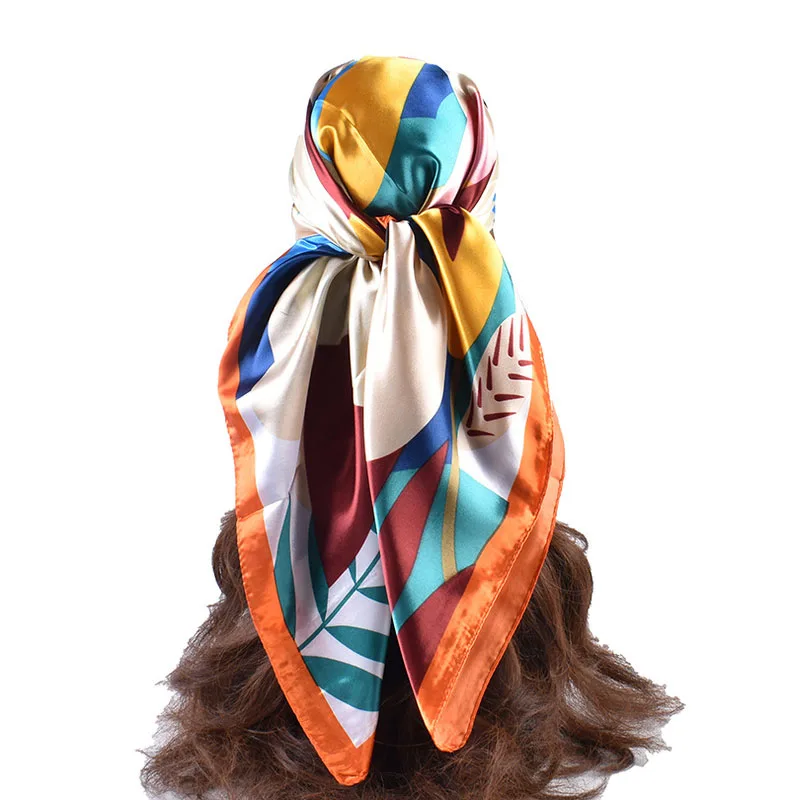 90*90cm Luxury Brand Square Silk Scarf Women Print Scarves Satin Shawl Wrap Hijab Female Headband Bandana Foulard Neckerchief