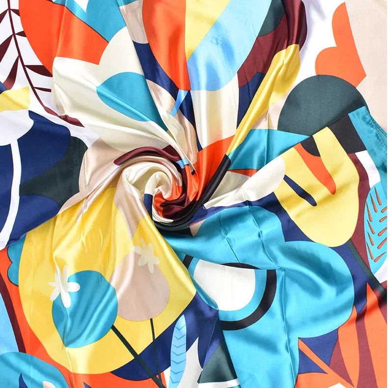 90*90cm Luxury Brand Square Silk Scarf Women Print Scarves Satin Shawl Wrap Hijab Female Headband Bandana Foulard Neckerchief