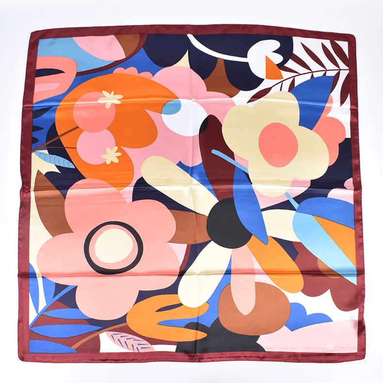 90*90cm Luxury Brand Square Silk Scarf Women Print Scarves Satin Shawl Wrap Hijab Female Headband Bandana Foulard Neckerchief