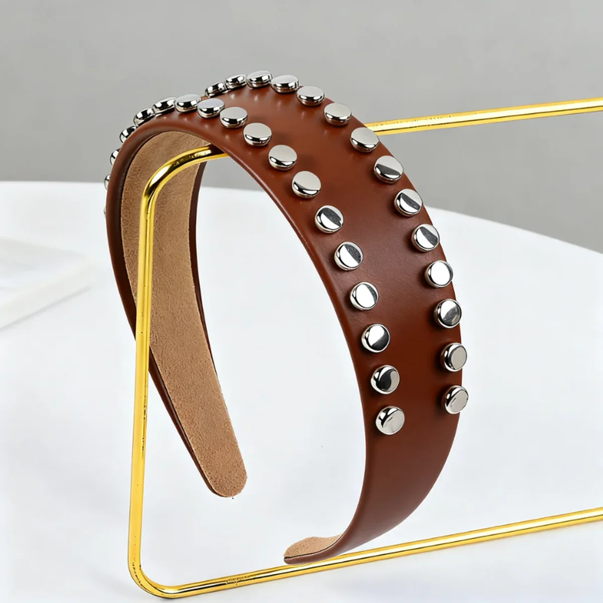 Studded Leather Headbands for Women, Punk Metal Rivet Hair Hoops, Vintage Wide Hair Accessories for Daily Streetwear and Party