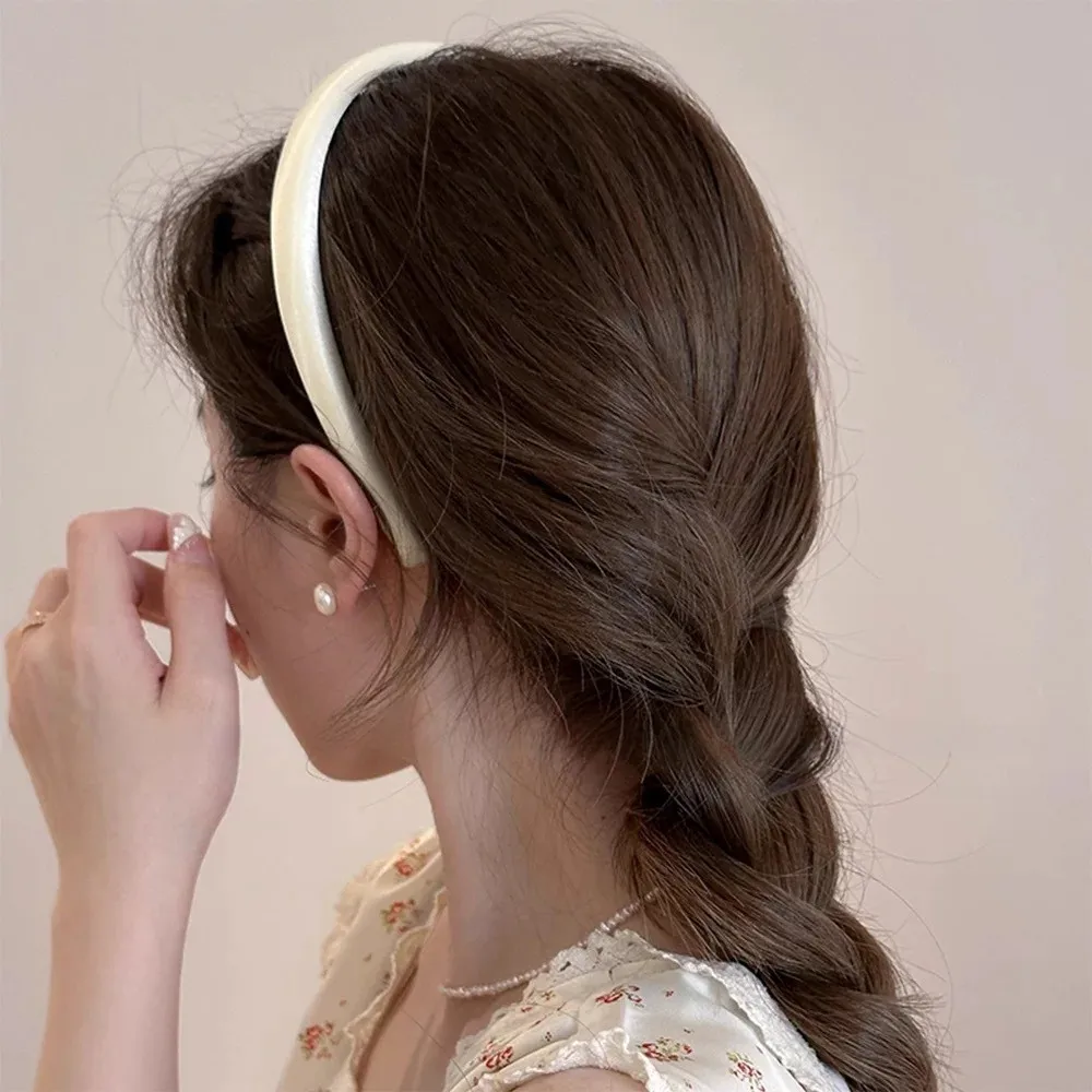 Fashion Satin Velvet Women's Sponge Headband, High-Quality Hair Accessory, Solid Color Thin Hairband, Simple Plain Band for Daily Wear, Women's Hair Accessory