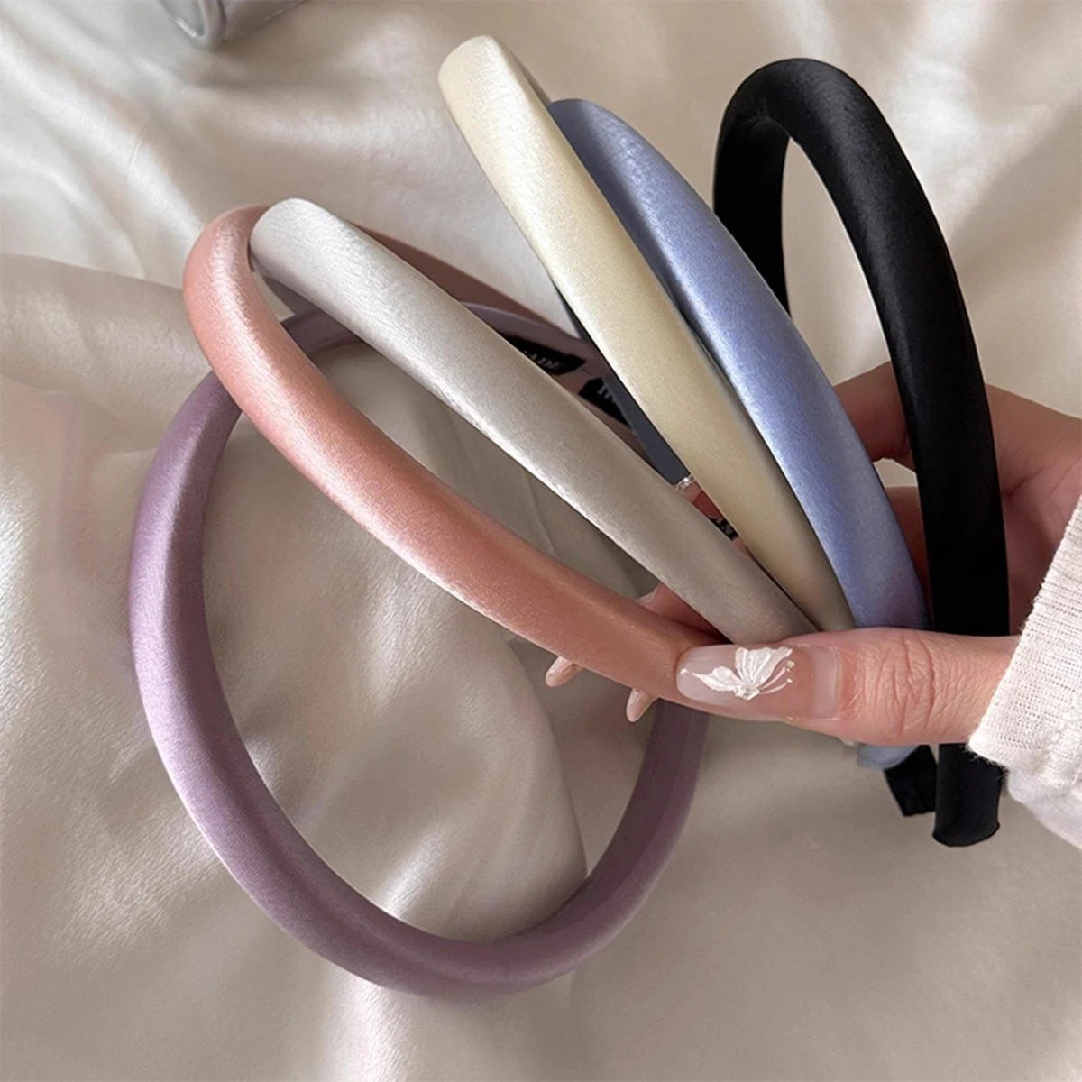Fashion Satin Velvet Women's Sponge Headband, High-Quality Hair Accessory, Solid Color Thin Hairband, Simple Plain Band for Daily Wear, Women's Hair Accessory