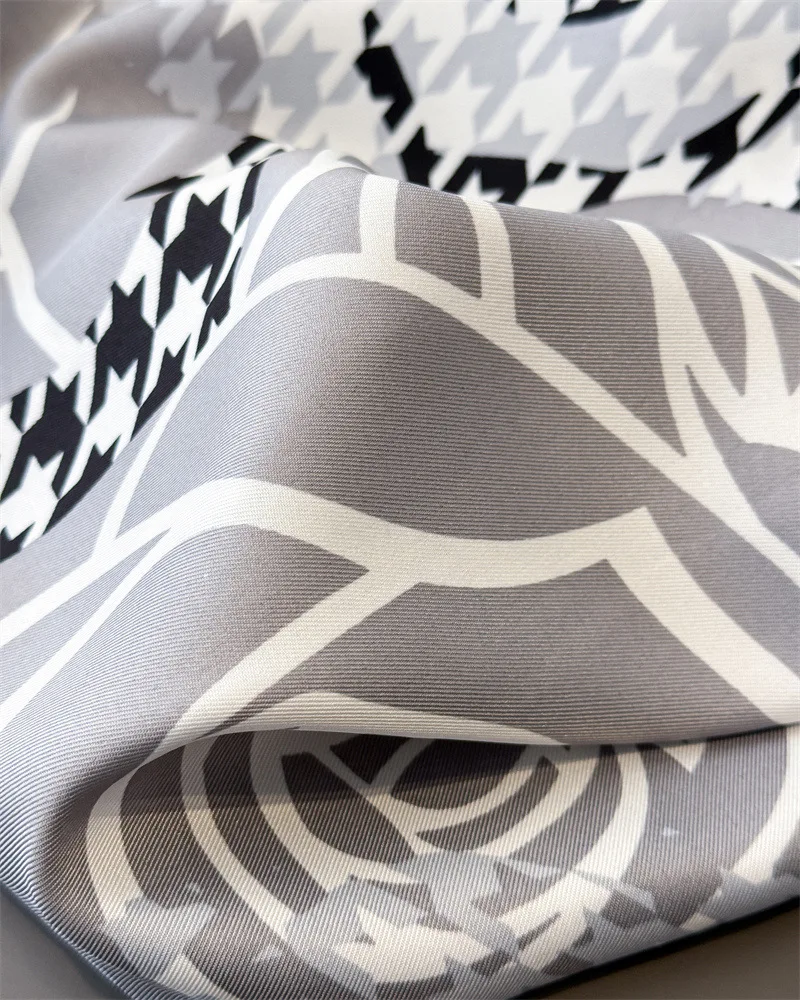 90*90cm Houndstooth Floral Cotton Square Scarf Women Silk Scarves Bandanas Luxury Beach Shawl Wraps Elegant Hijab Neckerchief