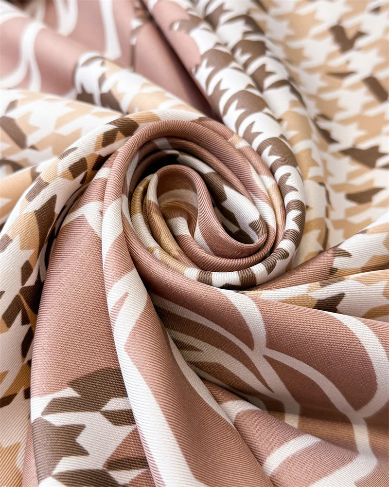 90*90cm Houndstooth Floral Cotton Square Scarf Women Silk Scarves Bandanas Luxury Beach Shawl Wraps Elegant Hijab Neckerchief