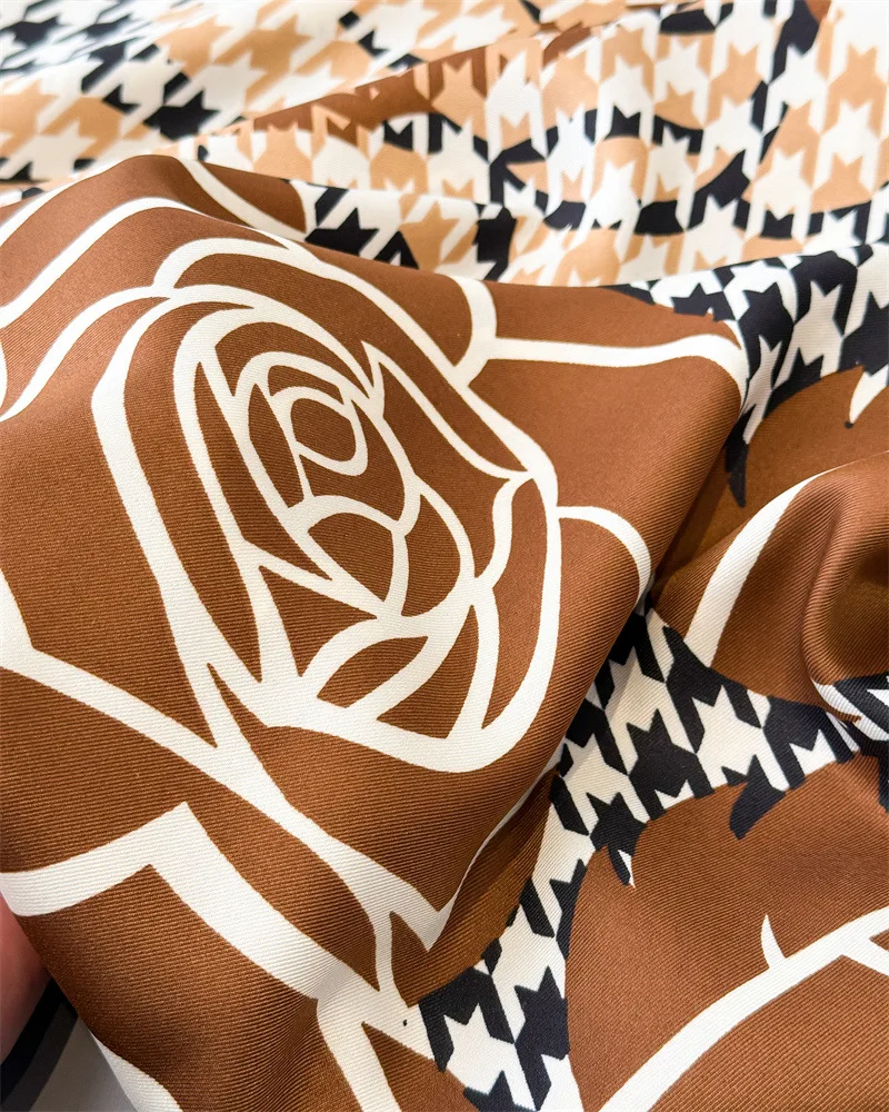 90*90cm Houndstooth Floral Cotton Square Scarf Women Silk Scarves Bandanas Luxury Beach Shawl Wraps Elegant Hijab Neckerchief