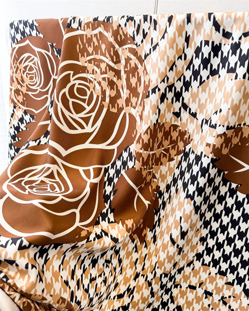 90*90cm Houndstooth Floral Cotton Square Scarf Women Silk Scarves Bandanas Luxury Beach Shawl Wraps Elegant Hijab Neckerchief