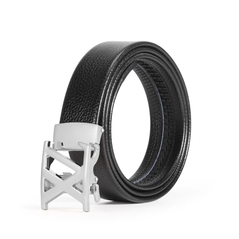 Men's multi-color light luxury business adjustable double X letter metal automatic buckle lychee pattern belt, a versatile belt
