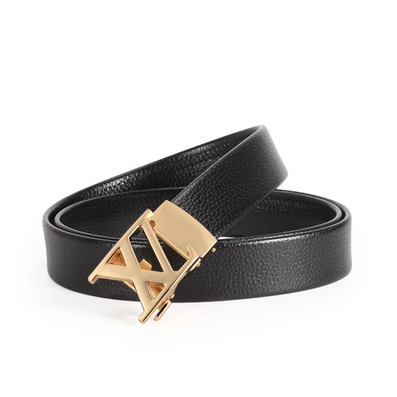 Men's multi-color light luxury business adjustable double X letter metal automatic buckle lychee pattern belt, a versatile belt