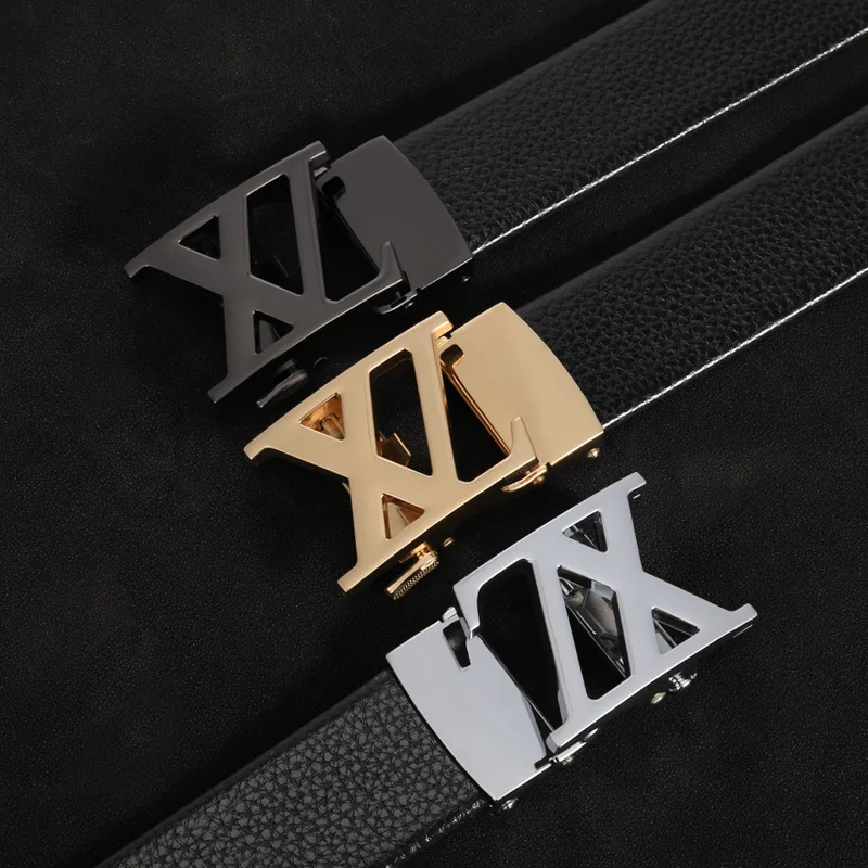 Men's multi-color light luxury business adjustable double X letter metal automatic buckle lychee pattern belt, a versatile belt