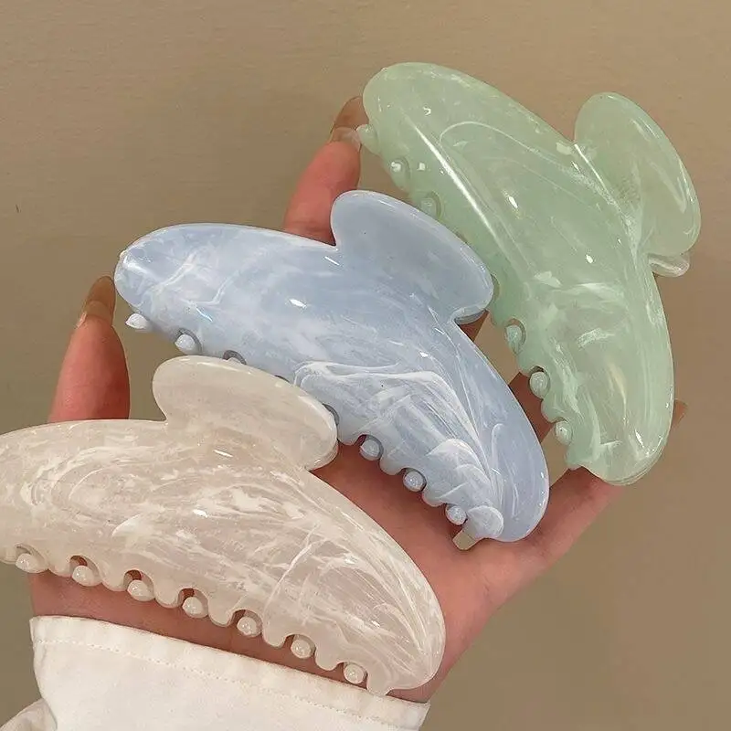 Simple Jelly Color Shark Hair Claw Korean No Slip Large Square Cross Shaped Jaw Clip For Women Girls Thin Thick Hair Accessories
