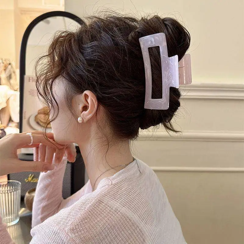 Simple Jelly Color Shark Hair Claw Korean No Slip Large Square Cross Shaped Jaw Clip For Women Girls Thin Thick Hair Accessories
