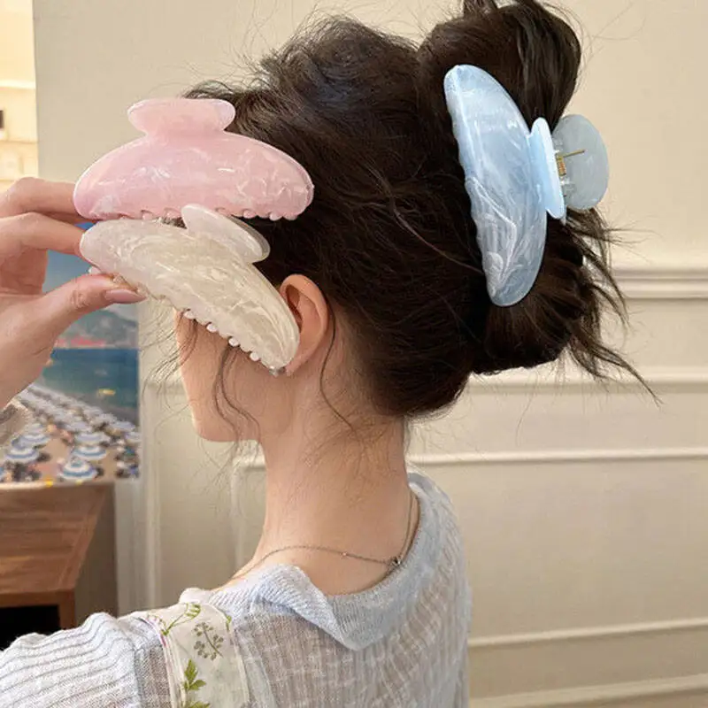 Simple Jelly Color Shark Hair Claw Korean No Slip Large Square Cross Shaped Jaw Clip For Women Girls Thin Thick Hair Accessories