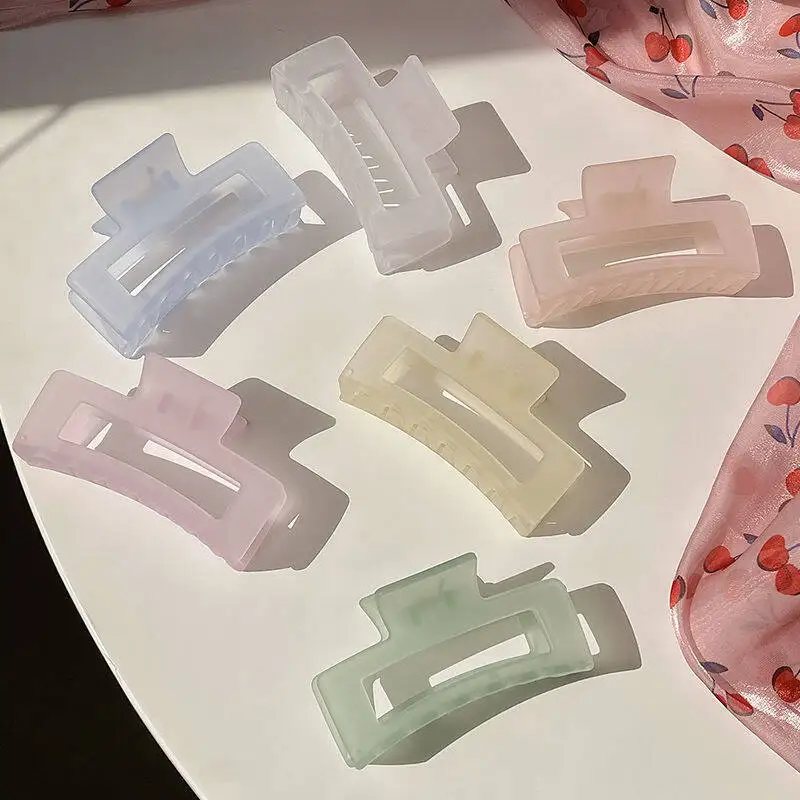 Simple Jelly Color Shark Hair Claw Korean No Slip Large Square Cross Shaped Jaw Clip For Women Girls Thin Thick Hair Accessories