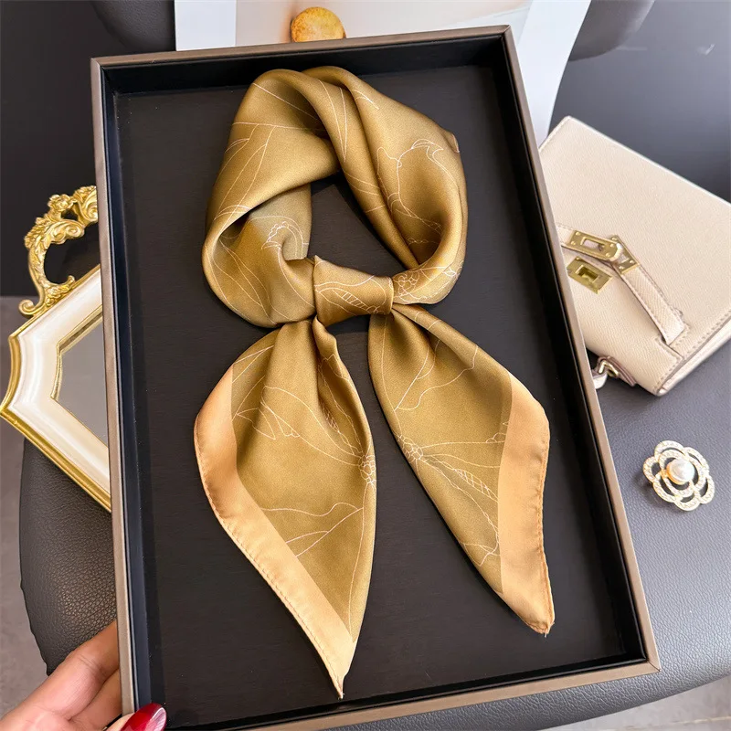 Luxury Line Drawing Floral Square Scarf For Women Silk Scarves Ladies Bandanas Hijab Neckerchief Elegant Shawl Wraps For Travel