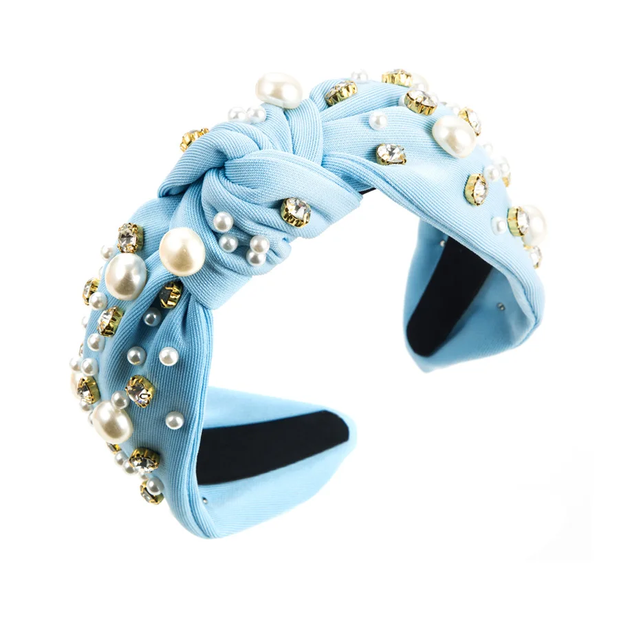 Hot Selling Fabric Knotted Headband Wide Edge Nail Diamond Pearl Hairband Korean Temperament Women's Hair Accessories