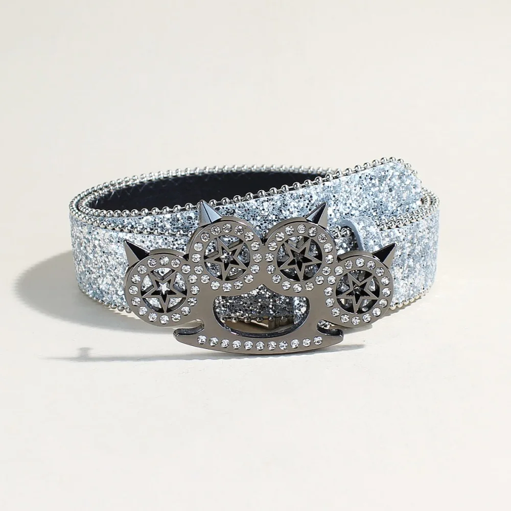 Original rhinestone tiger claw buckle belt Y2K shiny series punk decoration women belt Yabi decorative belt women wholesale