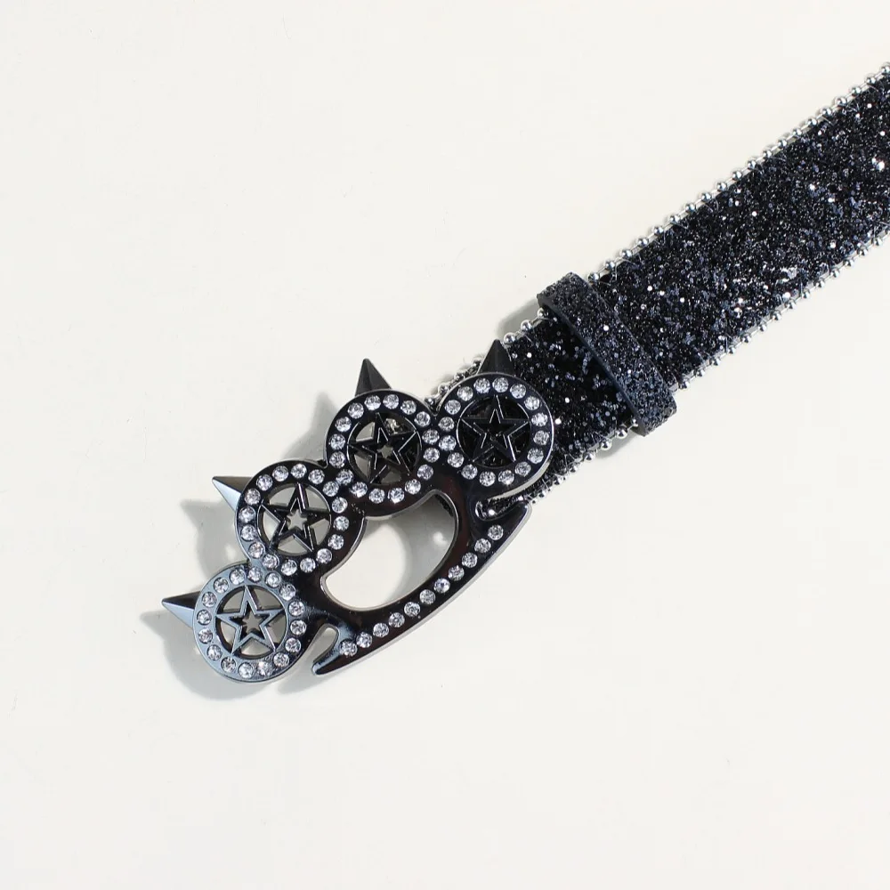 Original rhinestone tiger claw buckle belt Y2K shiny series punk decoration women belt Yabi decorative belt women wholesale