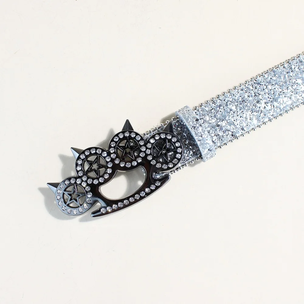 Original rhinestone tiger claw buckle belt Y2K shiny series punk decoration women belt Yabi decorative belt women wholesale